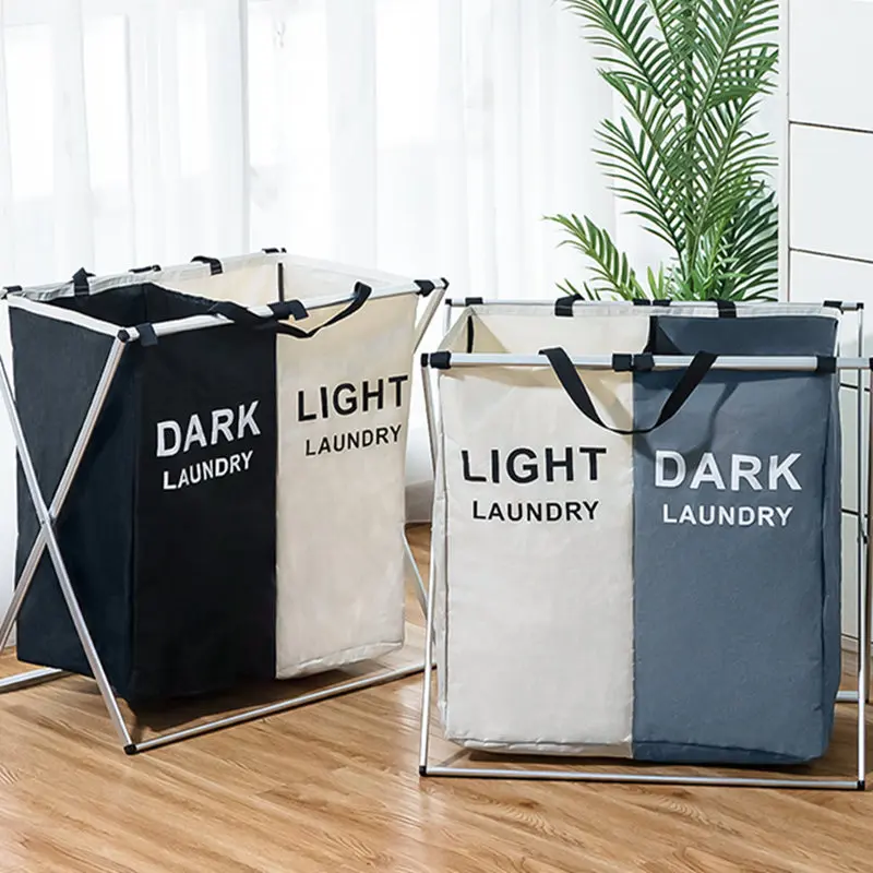 Panier à linge sale pliable avec 2 grilles pour séparer les vêtements - الصورة 3