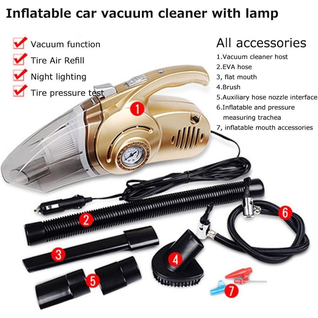 Aspirateur Portable 4 en 1 pour Voiture avec Gonfleur de Pneu Numérique – مكنسة كهربائية وجهاز نفخ العجلات - الصورة 3