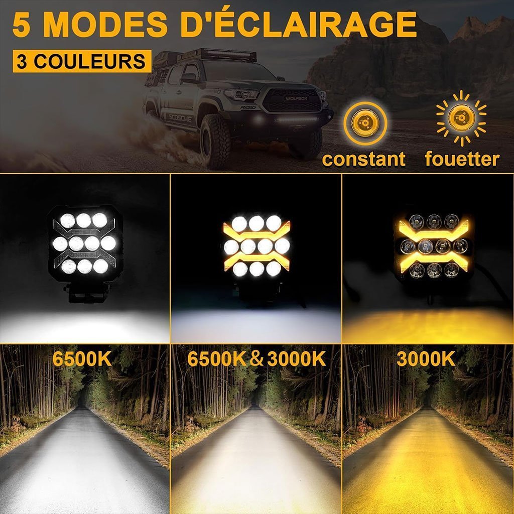 Phare LED Anti-brouillard 1PCS avec 5 Modes d’éclairage 12V-24V IP68 étanche – مصباح عالي السطوع للسيارات والدراجات النارية - الصورة 2