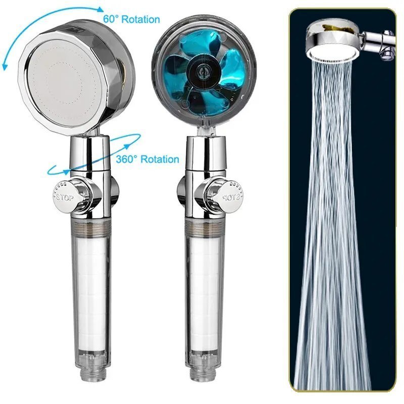 Pommeau de Douche avec Ventilateur Économie pour Salle de Bains Débit 360 Degrés Rotation - الصورة 2