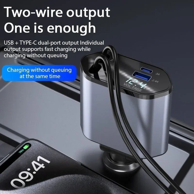 Chargeur de Voiture Rétractable 4en1 120W – شاحن سريع - الصورة 6