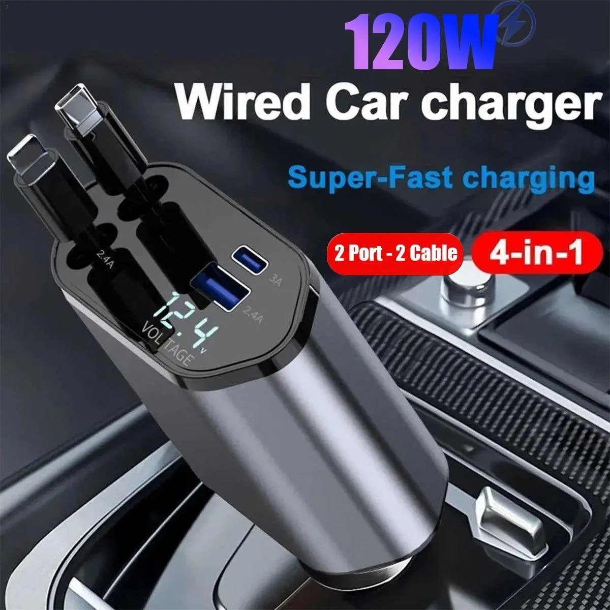 Chargeur de Voiture Rétractable 4en1 120W – شاحن سريع - الصورة 5