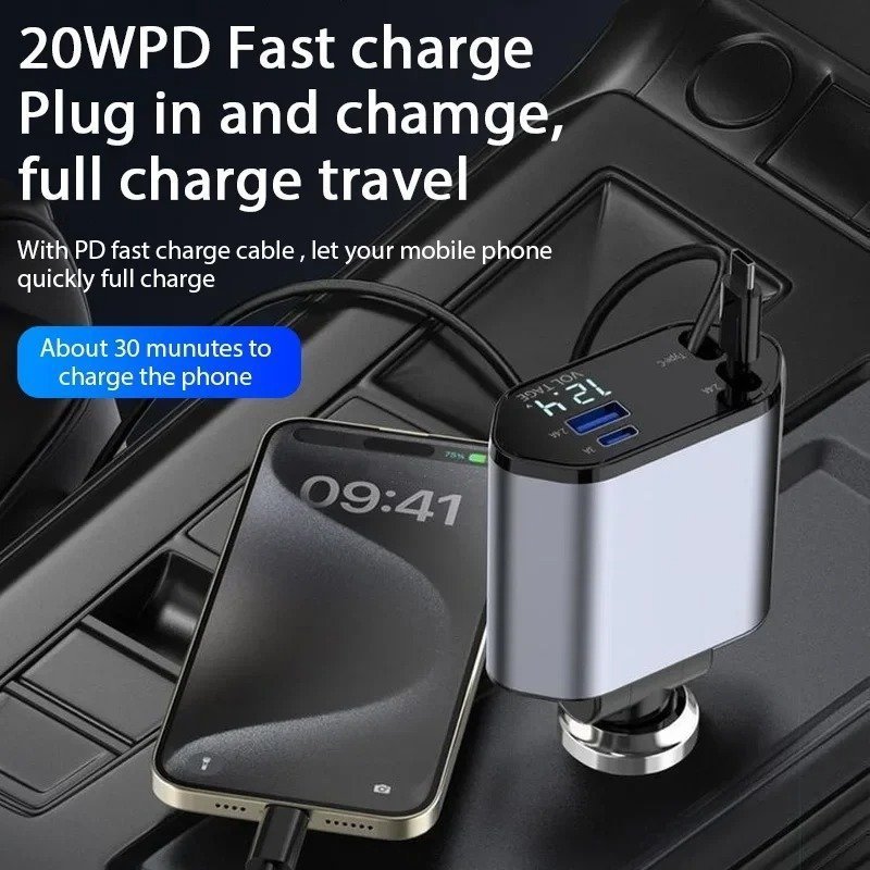 Chargeur de Voiture Rétractable 4en1 120W – شاحن سريع - الصورة 4