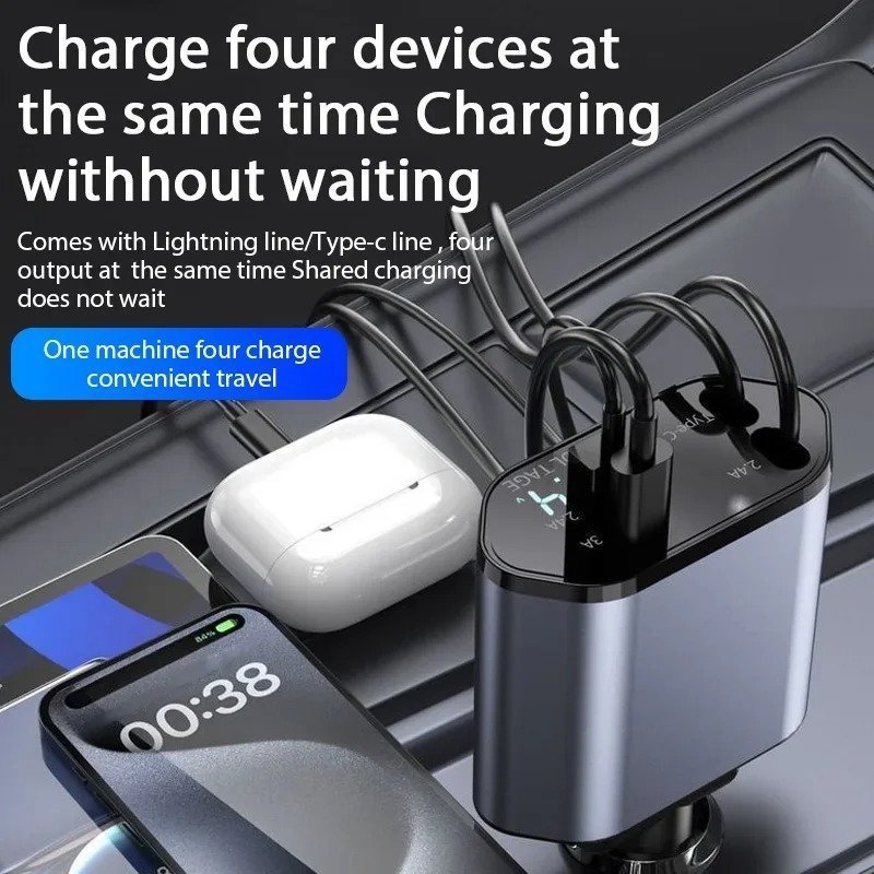 Chargeur de Voiture Rétractable 4en1 120W – شاحن سريع - الصورة 3