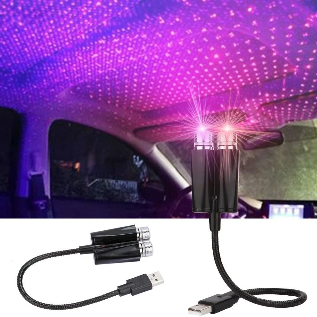 Double Projecteur Étoilé LED pour Intérieur de Voiture USB – إضاءة سقف السيارة - الصورة 2