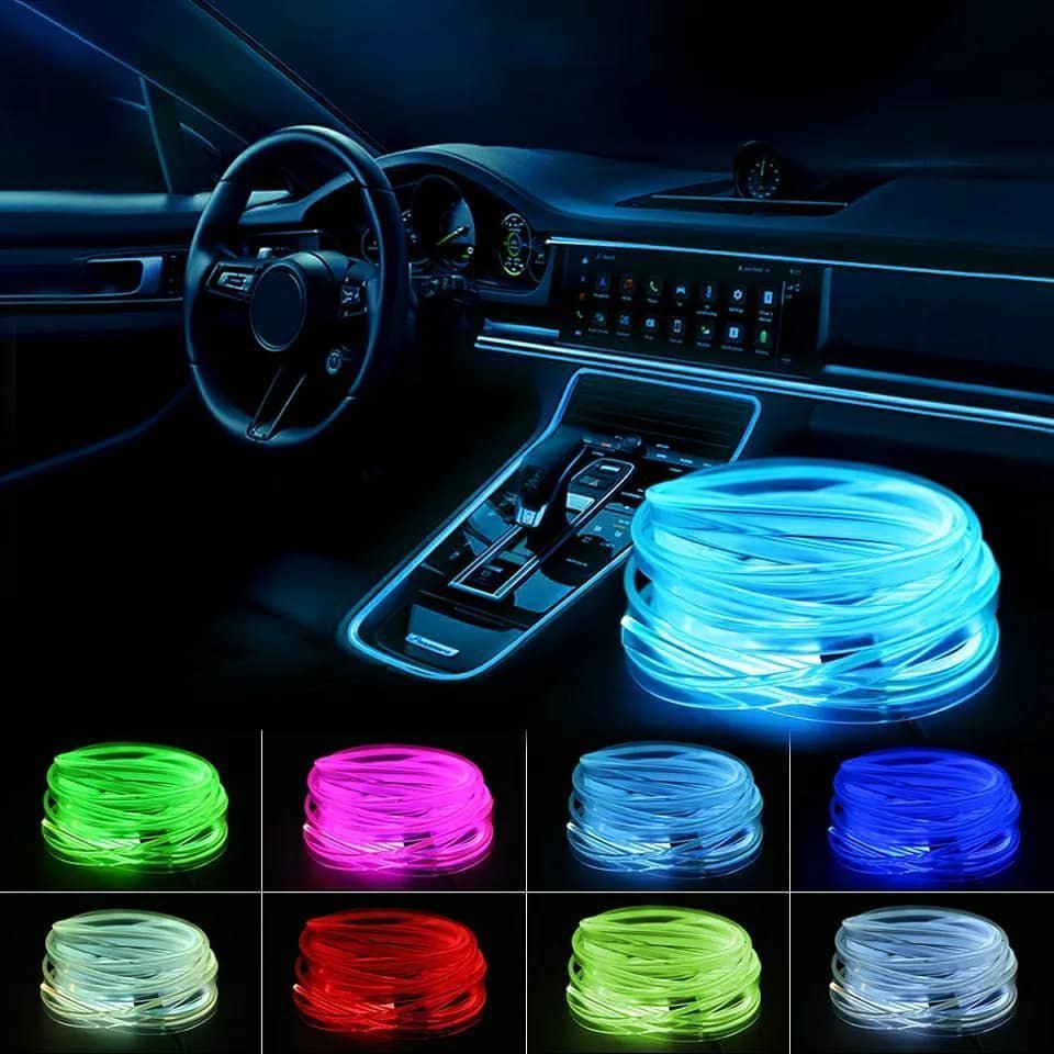 Bande lumineuse Fibre optique Led fluo RGB USB pour intérieur de voiture - الصورة 2