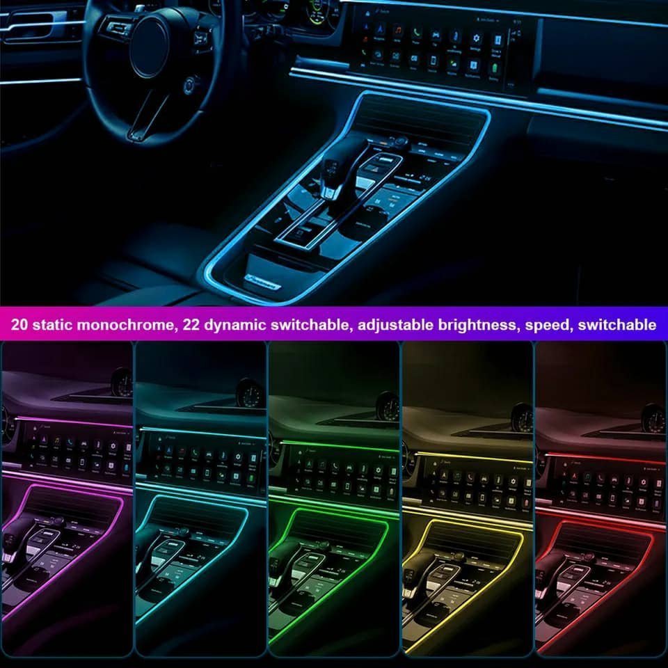 Bande lumineuse Fibre optique Led fluo RGB USB pour intérieur de voiture - الصورة 3