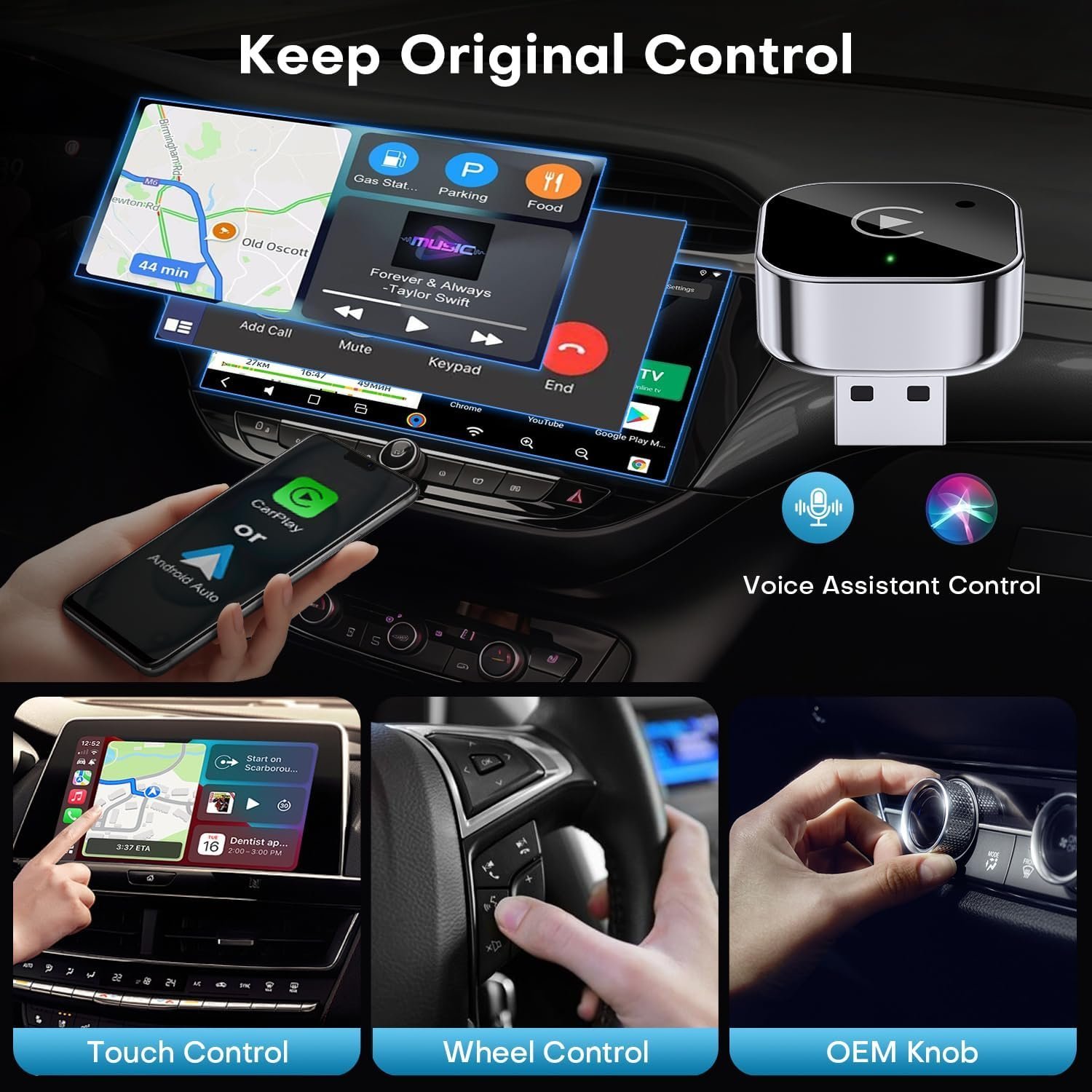 Adaptateur Sans Fil CarPlay et Android Auto pour Voitures - محول السيارة الذكي 2 في 1 - الصورة 3