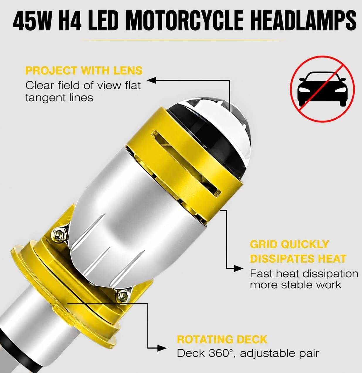 Ampoule LED H4 Moto Avec Mini Lentille Projecteur - Double Faisceau Ultra-Puissant 42W - مصباح للدراجات النارية مع عدسة قوة 42 واط - الصورة 2