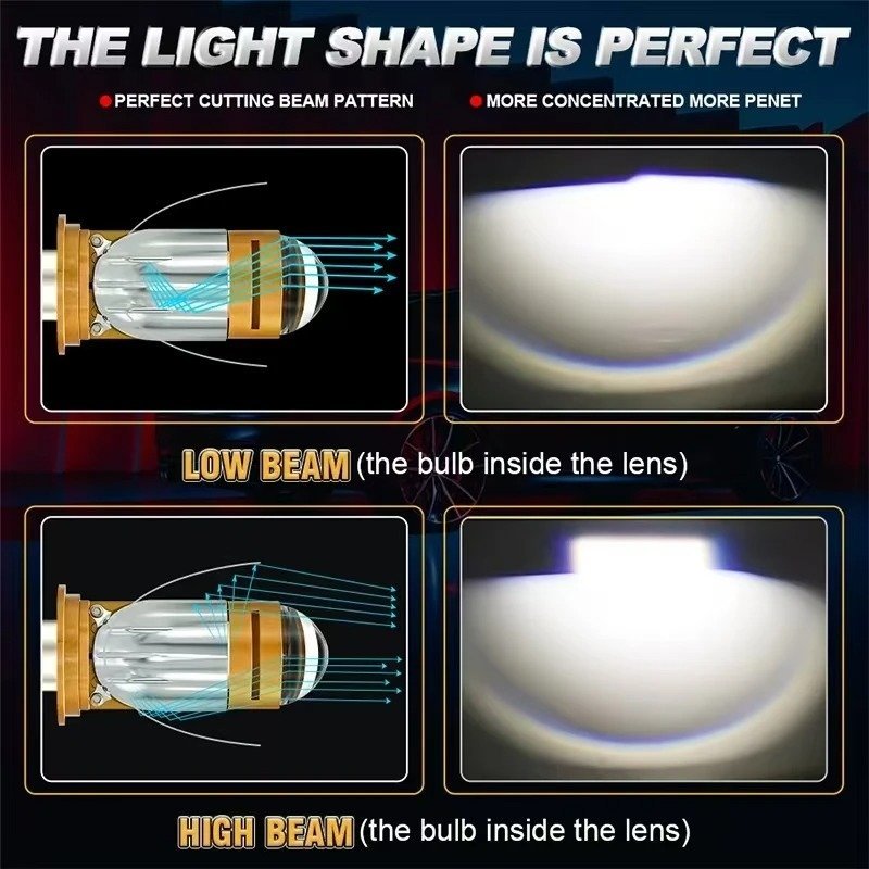 Ampoule LED H4 Moto Avec Mini Lentille Projecteur - Double Faisceau Ultra-Puissant 42W - مصباح للدراجات النارية مع عدسة قوة 42 واط - الصورة 6