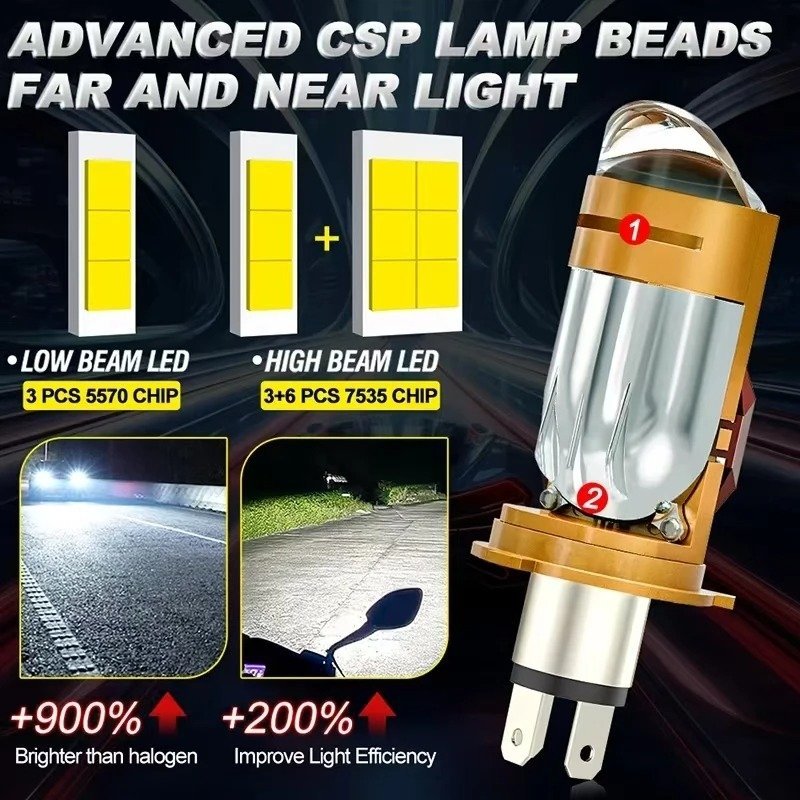Ampoule LED H4 Moto Avec Mini Lentille Projecteur - Double Faisceau Ultra-Puissant 42W - مصباح للدراجات النارية مع عدسة قوة 42 واط - الصورة 8