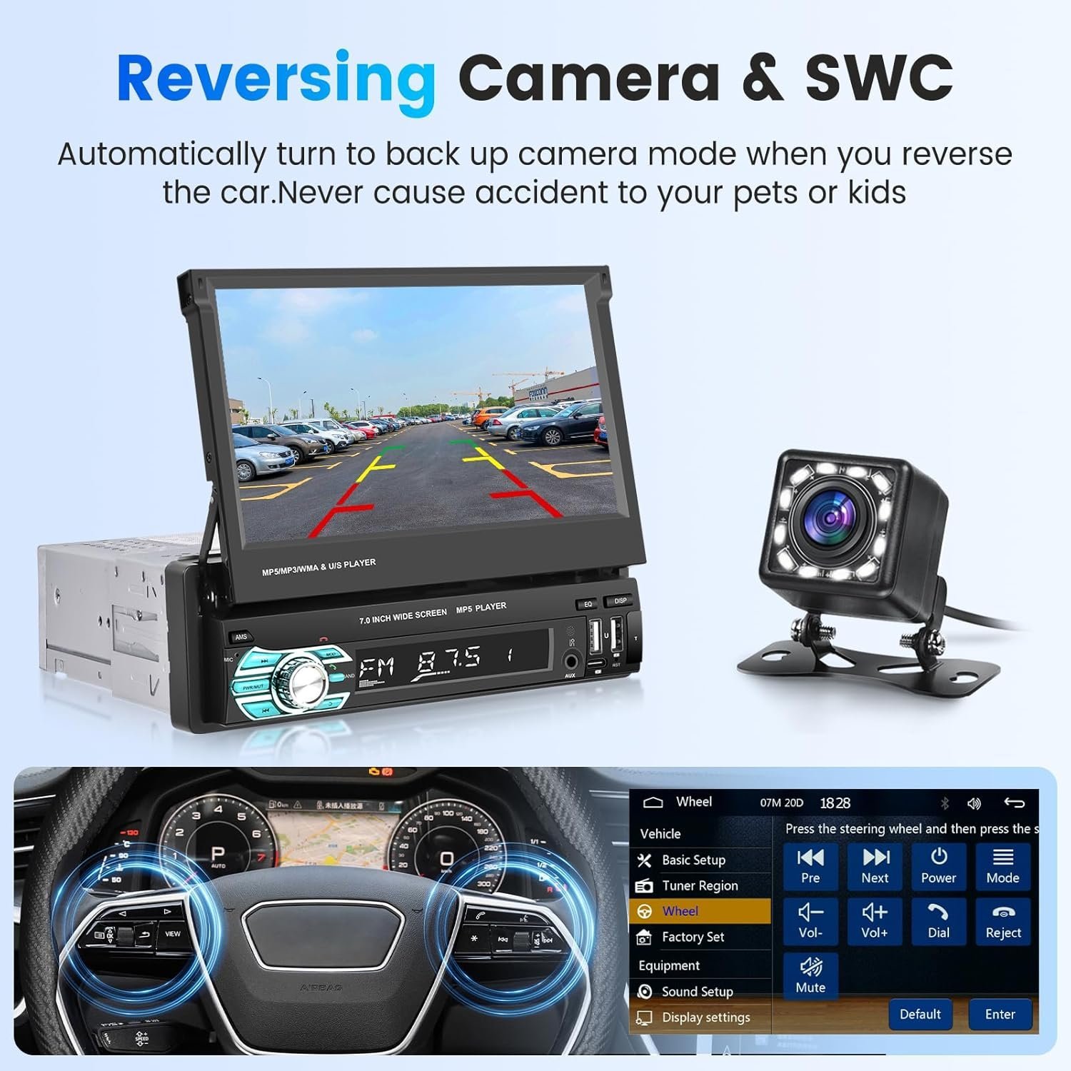 Autoradio Rétractable Tactile 7 Pouces Wireless CarPlay Android Auto 32+2GB - راديو السيارة الذكي بنظام أندرويد وشاشة 7 بوصة قابلة للطي - الصورة 11