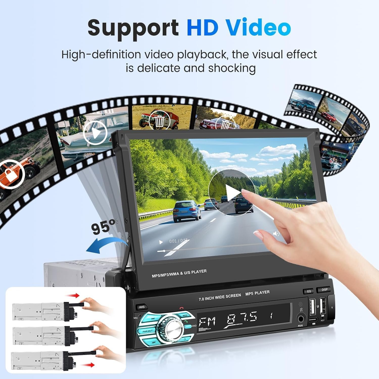 Autoradio Rétractable Tactile 7 Pouces Wireless CarPlay Android Auto 32+2GB - راديو السيارة الذكي بنظام أندرويد وشاشة 7 بوصة قابلة للطي - الصورة 2