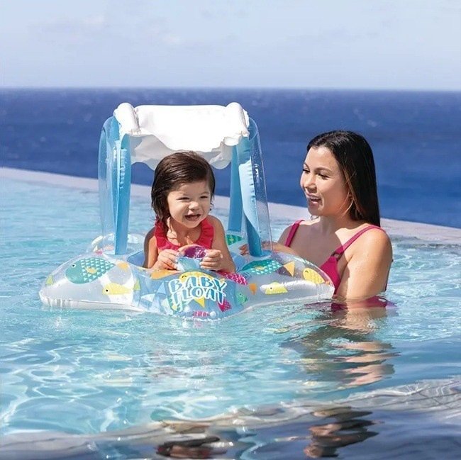 Bouée Siège Gonflable pour Bébé avec Parasol Anti-UV - Design Voiture INTEX 56573NP - عوامة السباحة المنفوخة للأطفال والرضع مع مظلة واقية من الشمس - الصورة 5