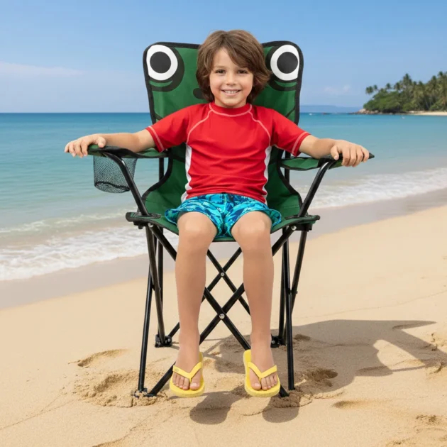 chaise Pliable de Camping pour Enfants Structure En Acier avec Porte-Gobelet et Sac de Transport - كرسي تخييم قابل للطي للأطفال