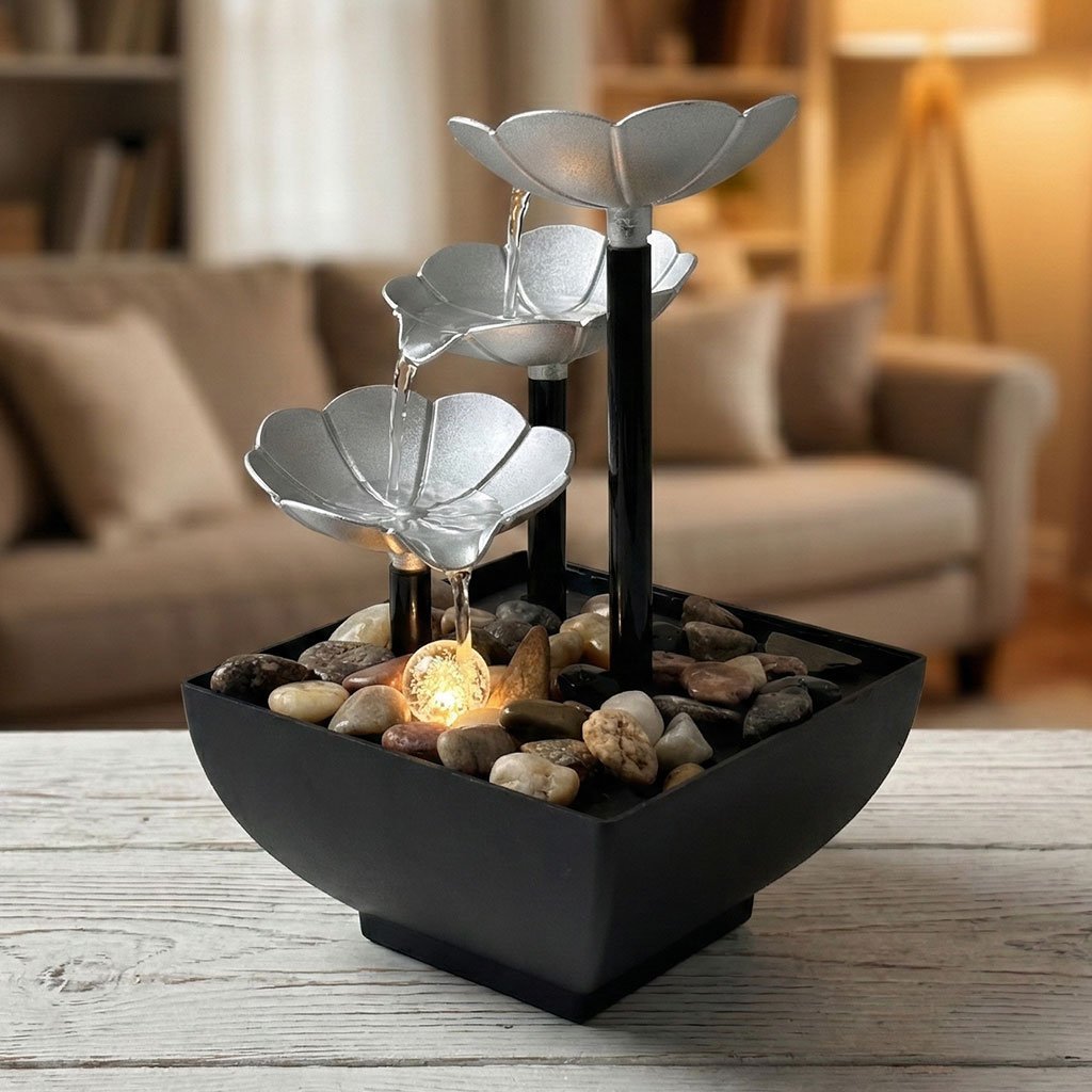 Fontaine décorative en forme de pétales avec lumières LED et pierres – نافورة مياه بعدة طبقات - الصورة 6