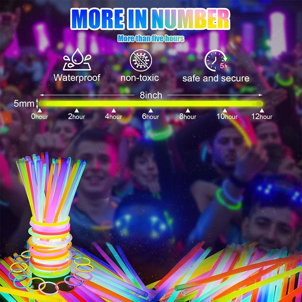 Glow Sticks Bulk Party Favors 50pcs 8inch Party Time - أساور مضيئة للحفلات - الصورة 5