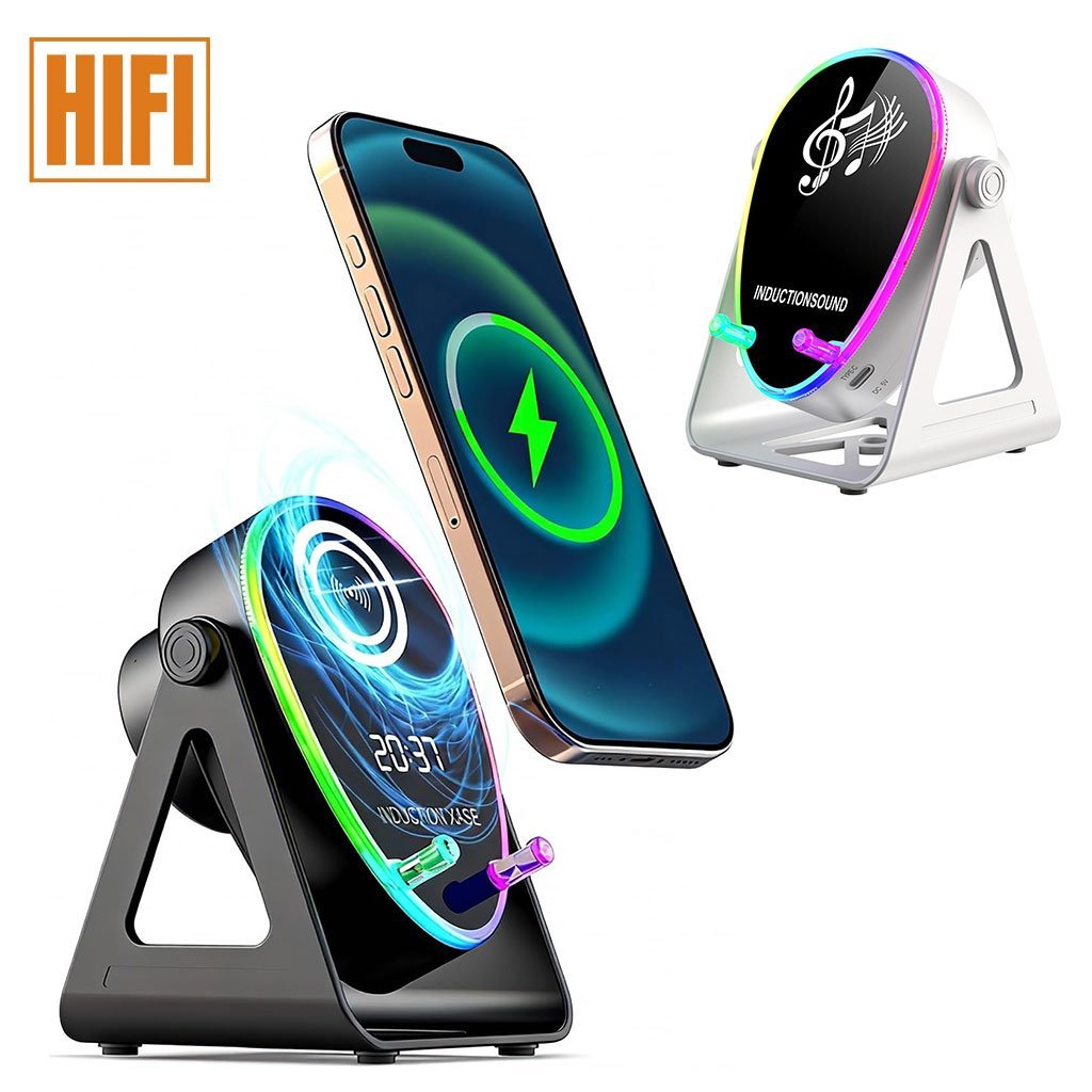 Haut-parleur Intelligent 5 en 1 à Induction et Support RGB - مكبر الصوت الذكي 5 في 1 وشاحن لاسلكي