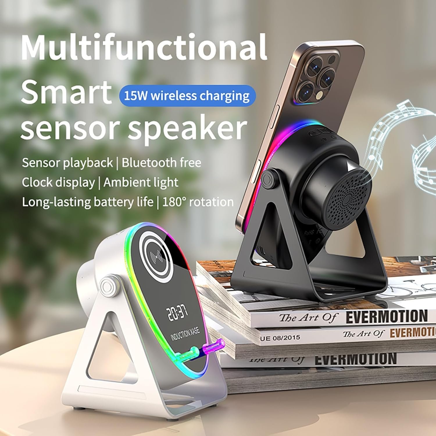 Haut-parleur Intelligent 5 en 1 à Induction et Support RGB - مكبر الصوت الذكي 5 في 1 وشاحن لاسلكي - الصورة 3
