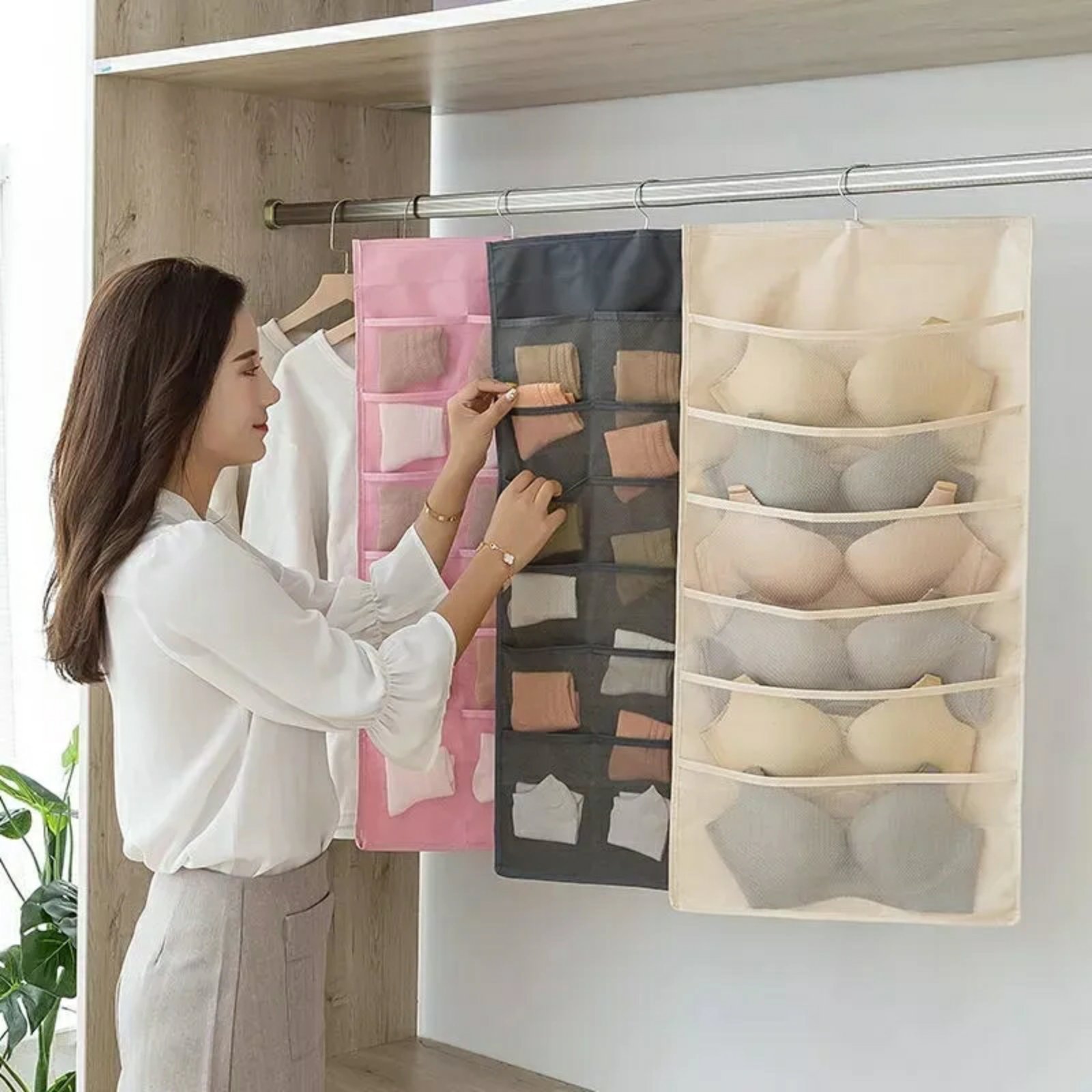 Organisateur de sous-vêtements multi-poches Double face suspendu de chaussettes de soutien-gorge - الصورة 4