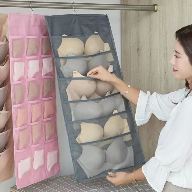 Organisateur de sous-vêtements multi-poches Double face suspendu de chaussettes de soutien-gorge