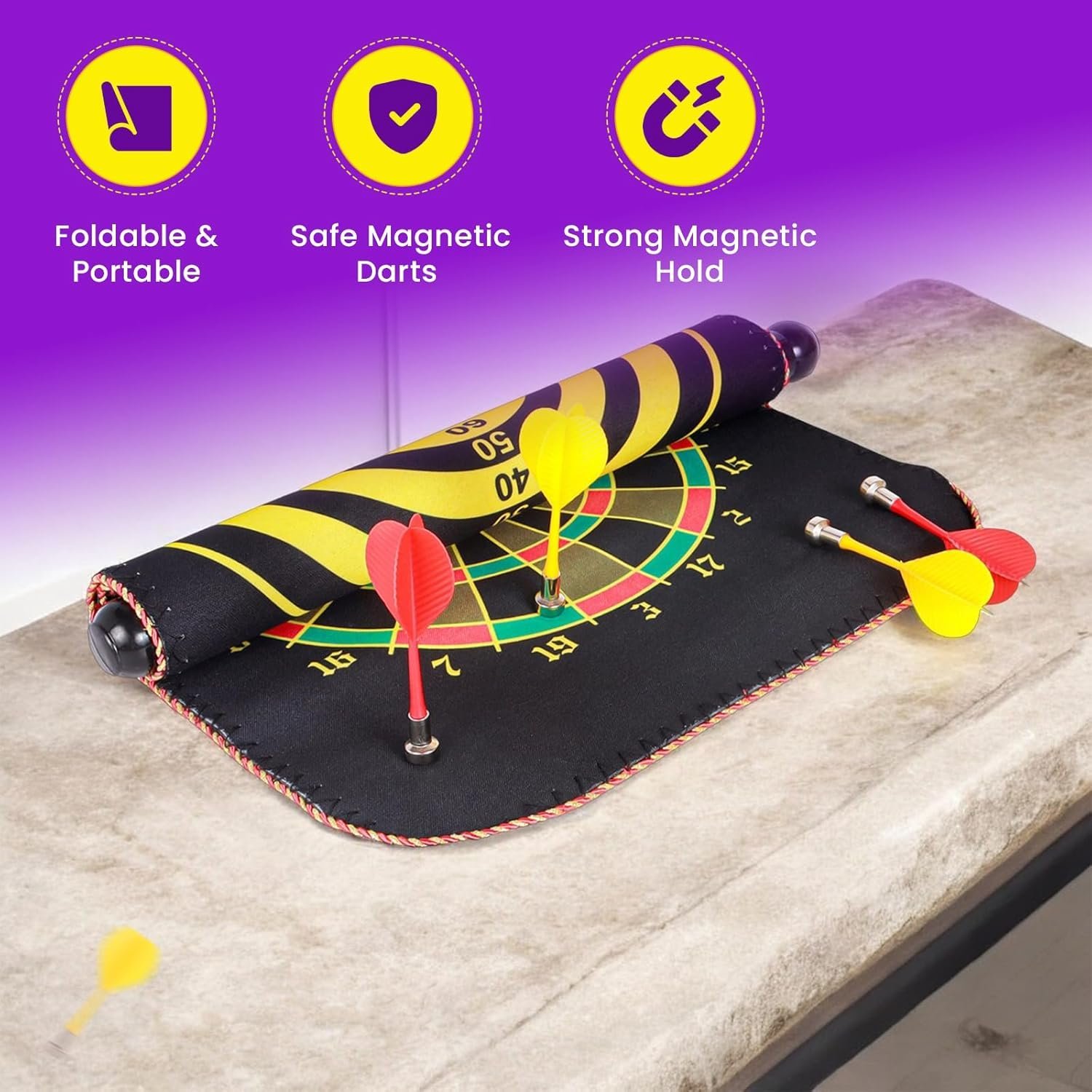 Jeu de fléchettes magnétique avec cible enroulable et suspendue avec 6 fléchettes incluses - لعبة رمي السهام - الصورة 7