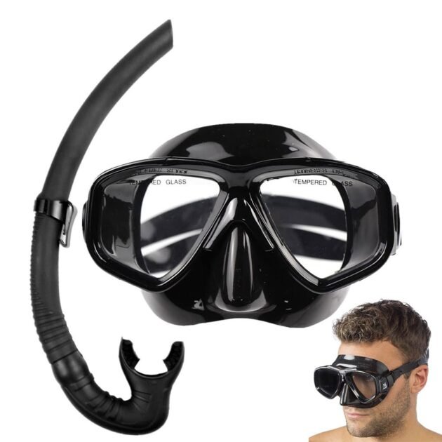 Kit de Snorkeling Masque en Verre Trempé Anti-Fuite et Tuba Flexible Grand Diamètre - طقم قناع الغوص أنبوب تنفس مرن