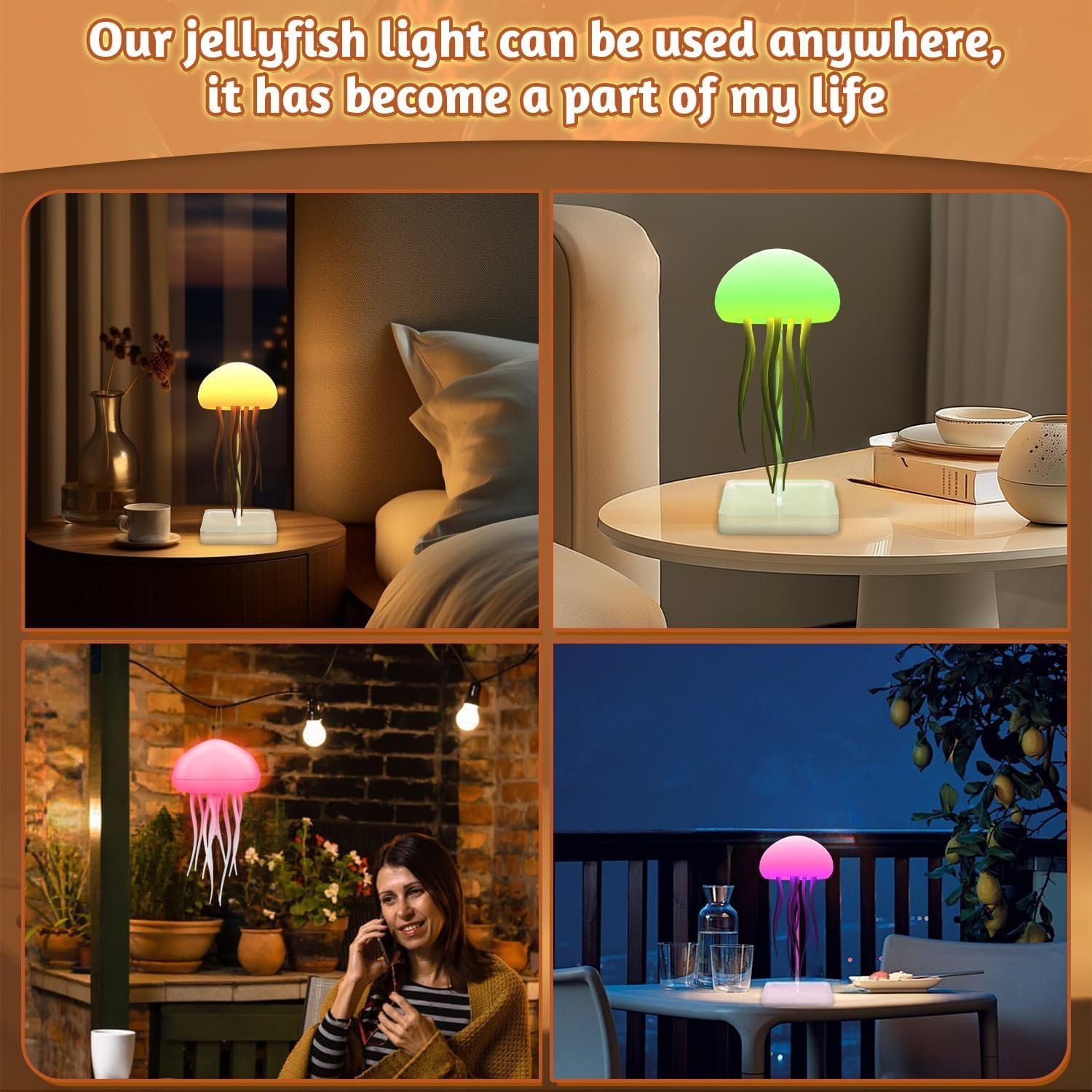 Lampe de chevet méduse à dégradé RGB avec tentacules animés - مصباح قنديل البحر - الصورة 6