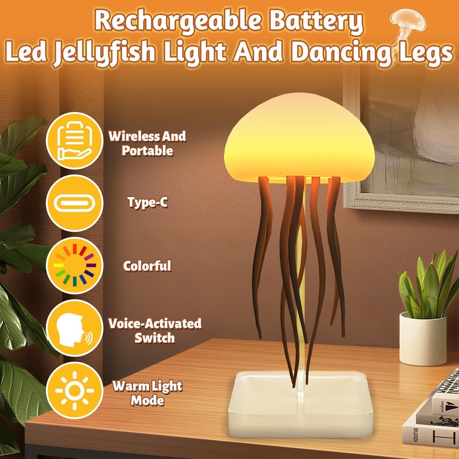 Lampe de chevet méduse à dégradé RGB avec tentacules animés - مصباح قنديل البحر - الصورة 8
