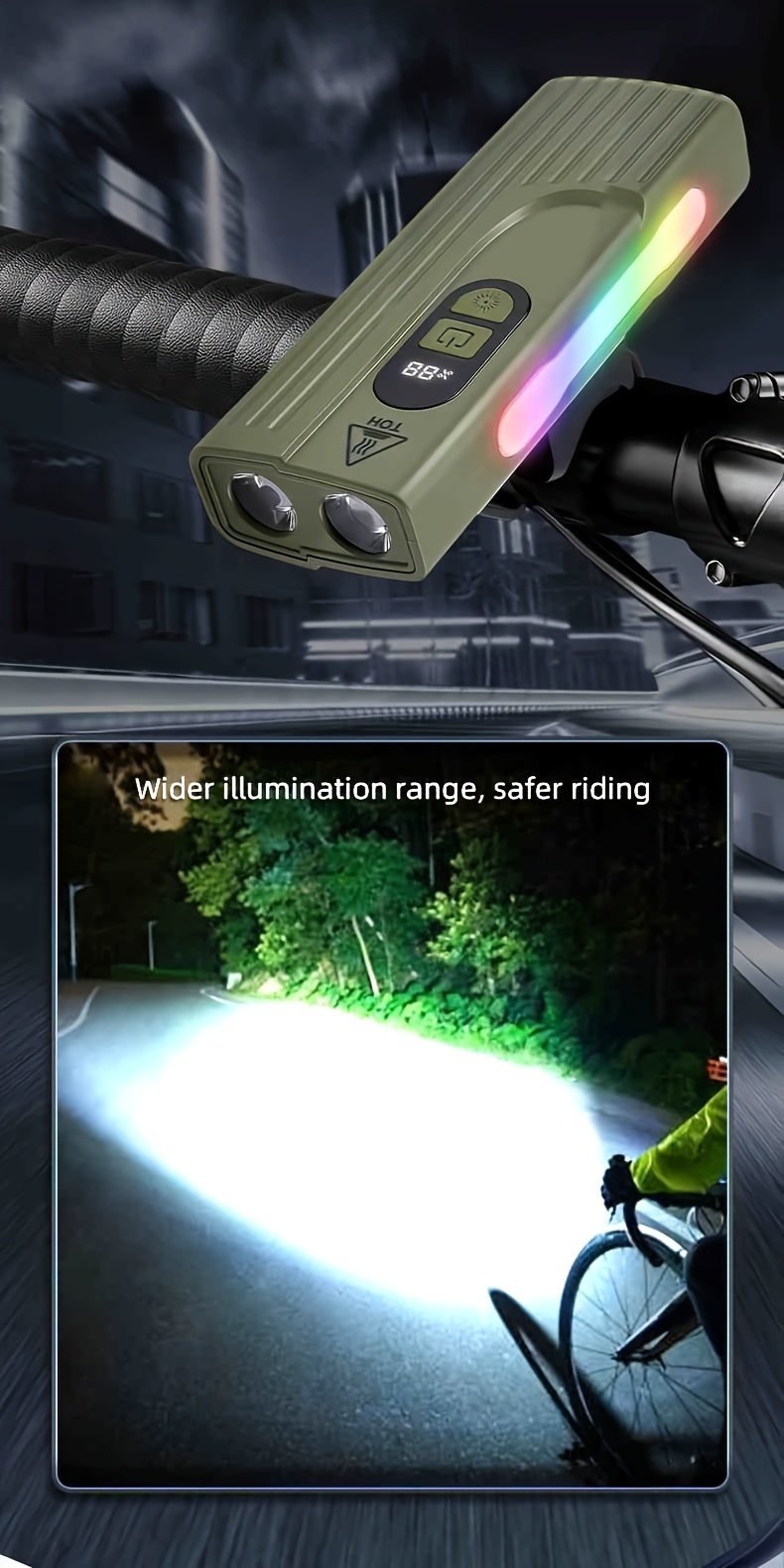 Lampe de Vélo Rechargeable Z-838 Multi-Fonction - Éclairage LED Puissant Lumière Latérale RGB - مصباح دراجة متعدد الوظائف مع إضاءة جانبية ملونة ومغناطيس قوي - الصورة 6