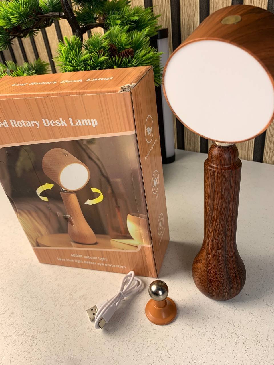 ⁦Lampe LED Motif en bois portable sans fil rechargeable à interrupteur tactile 4000K - مصباح مكتب يعمل باللمس⁩ - الصورة ⁦10⁩