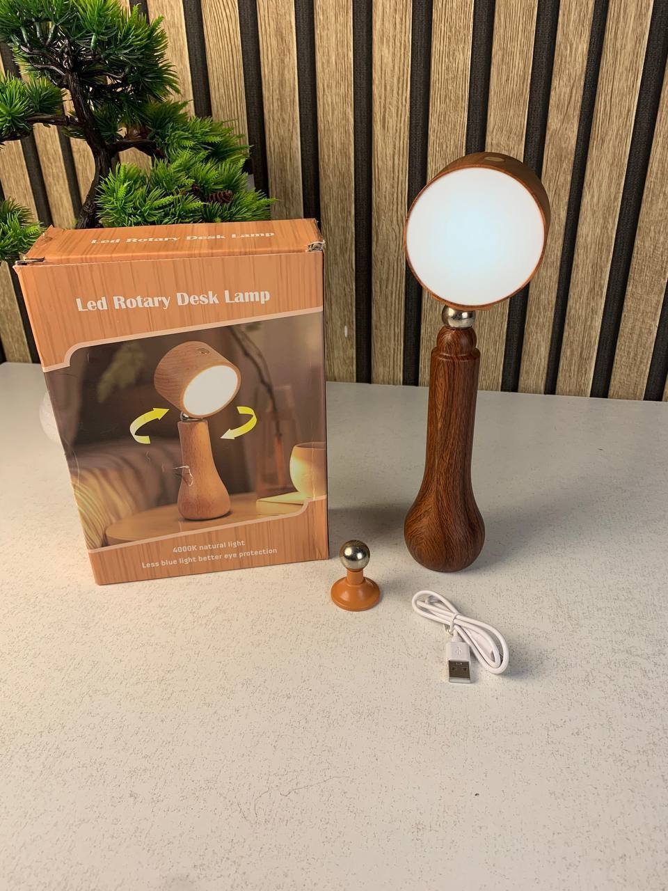 ⁦Lampe LED Motif en bois portable sans fil rechargeable à interrupteur tactile 4000K - مصباح مكتب يعمل باللمس⁩ - الصورة ⁦12⁩