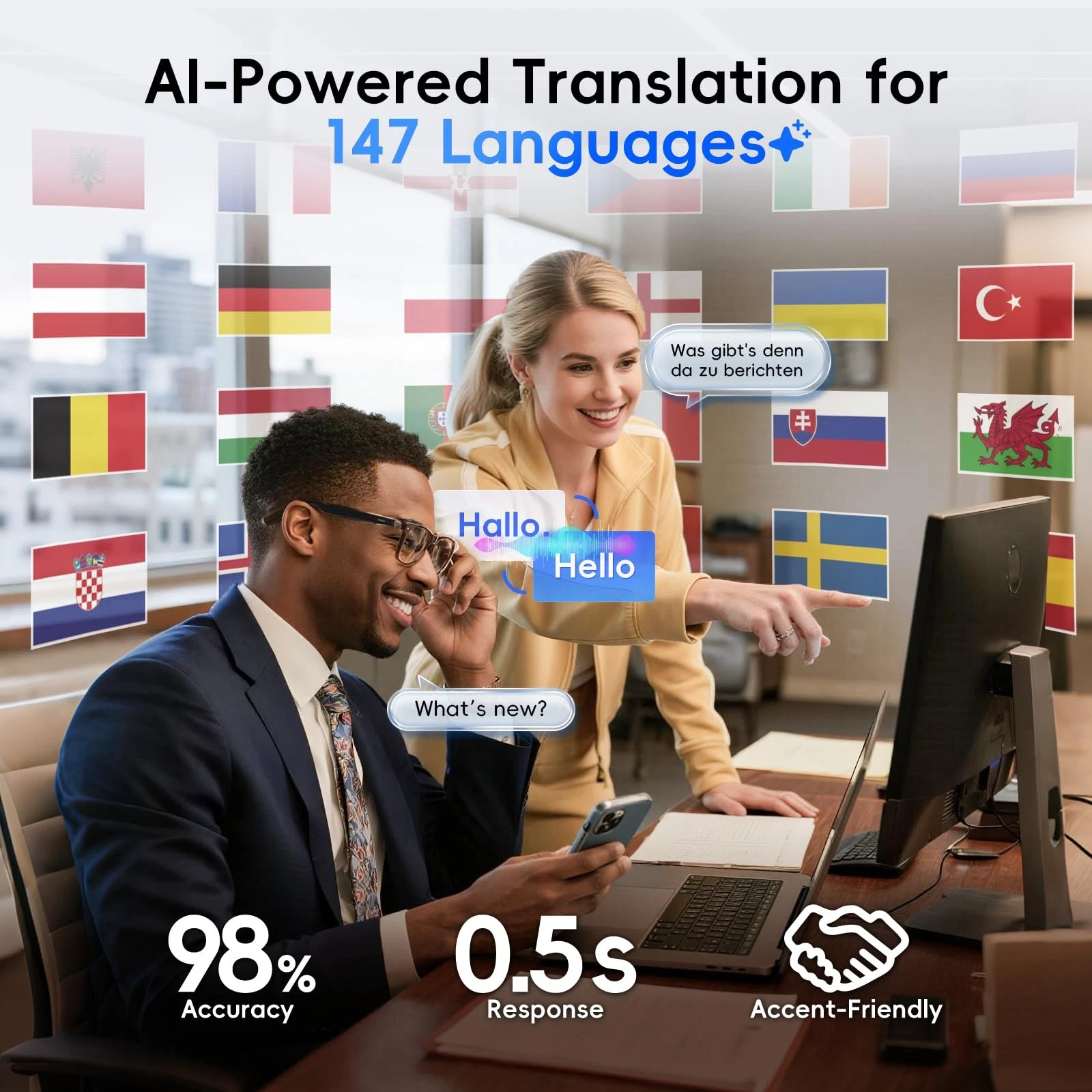 ⁦Lunettes Connectées GS03 de Traduction IA et Audio Open-Ear Bluetooth 5.4 - نظارات المترجم الذكية بالذكاء الاصطناعي⁩ - الصورة ⁦17⁩