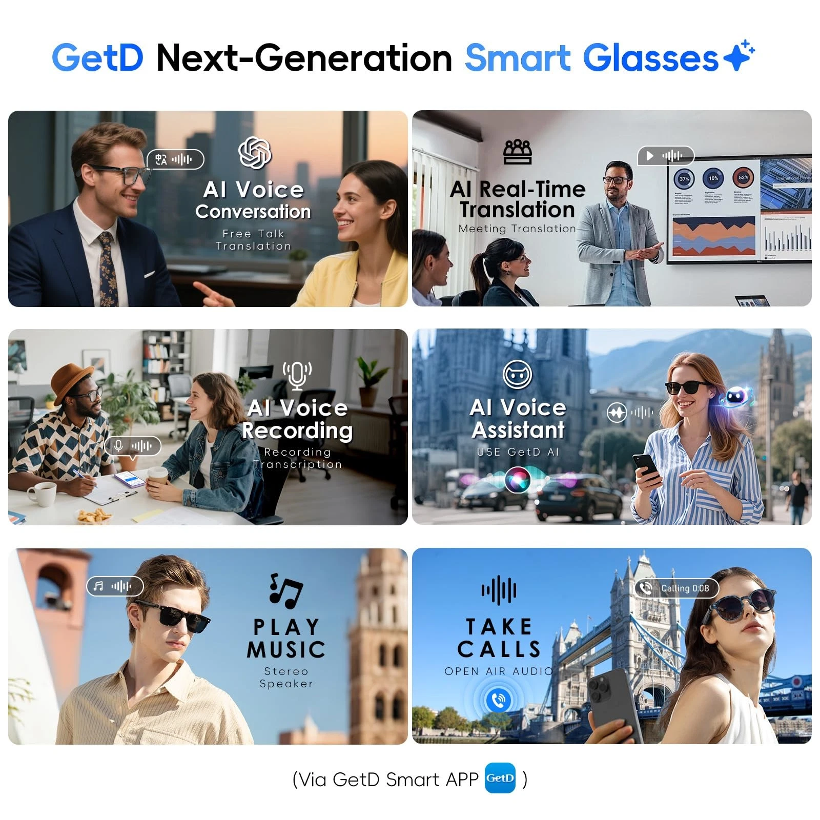 ⁦Lunettes Connectées GS03 de Traduction IA et Audio Open-Ear Bluetooth 5.4 - نظارات المترجم الذكية بالذكاء الاصطناعي⁩ - الصورة ⁦20⁩
