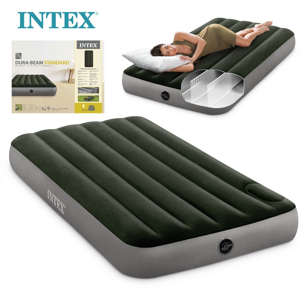 Matelas GonflableTechnologie Fiber-Tech avec Pompe à Pied Intégrée Intex 64761 - فرشة إنتكس الهوائية الكلاسيكية الفردية بمضخة قدم مدمجة