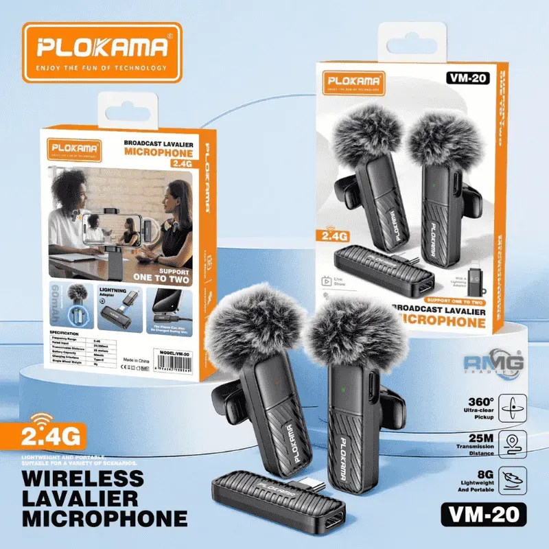 ⁦Microphone cravate sans fil Plokama VM-20 2,4 GHz - ارتقِ بصوتك إلى المستوى الاحترافي مع ميكروفون اللاسلكي المزدوج⁩ - الصورة ⁦2⁩