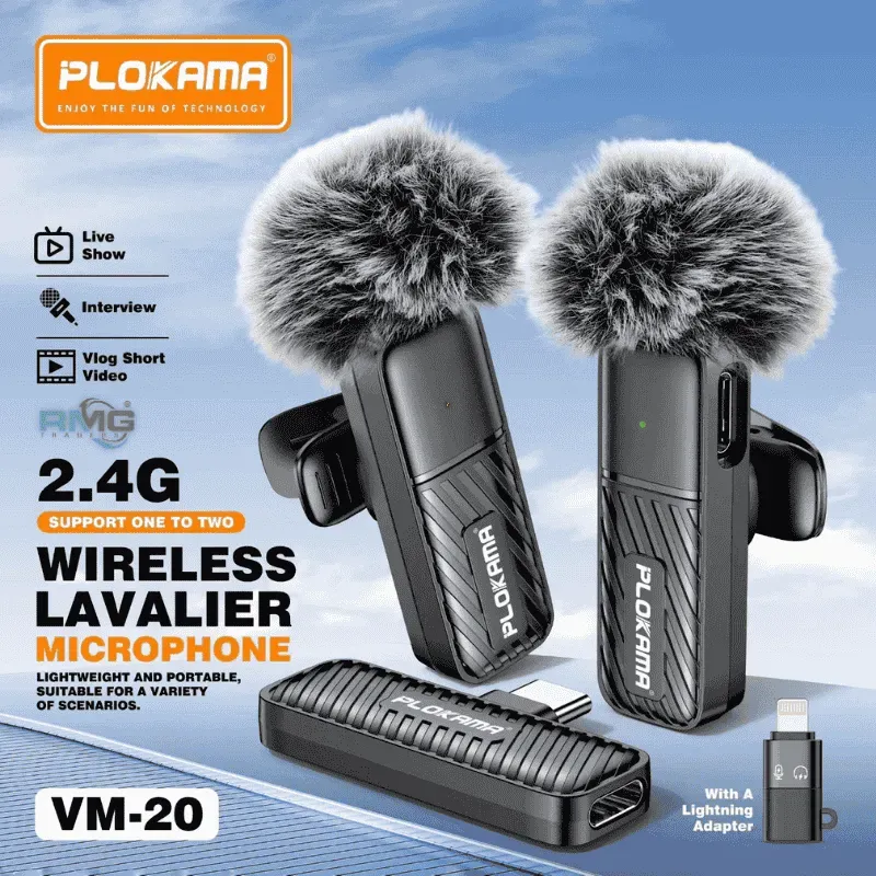 ⁦Microphone cravate sans fil Plokama VM-20 2,4 GHz - ارتقِ بصوتك إلى المستوى الاحترافي مع ميكروفون اللاسلكي المزدوج⁩ - الصورة ⁦3⁩