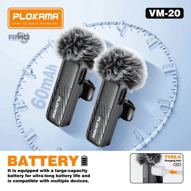 ⁦Microphone cravate sans fil Plokama VM-20 2,4 GHz - ارتقِ بصوتك إلى المستوى الاحترافي مع ميكروفون اللاسلكي المزدوج⁩ - الصورة ⁦4⁩
