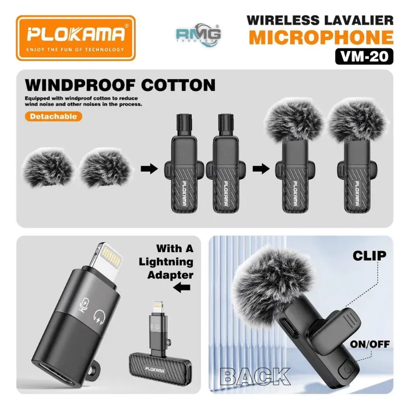 ⁦Microphone cravate sans fil Plokama VM-20 2,4 GHz - ارتقِ بصوتك إلى المستوى الاحترافي مع ميكروفون اللاسلكي المزدوج⁩ - الصورة ⁦8⁩