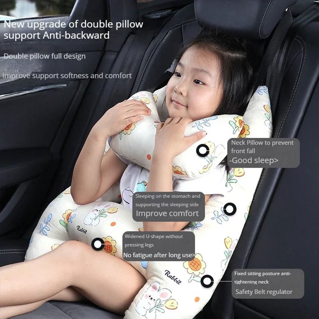 Oreiller de voyage et Sécurité pour enfant et adulte, support de tête en forme de H - الصورة 7