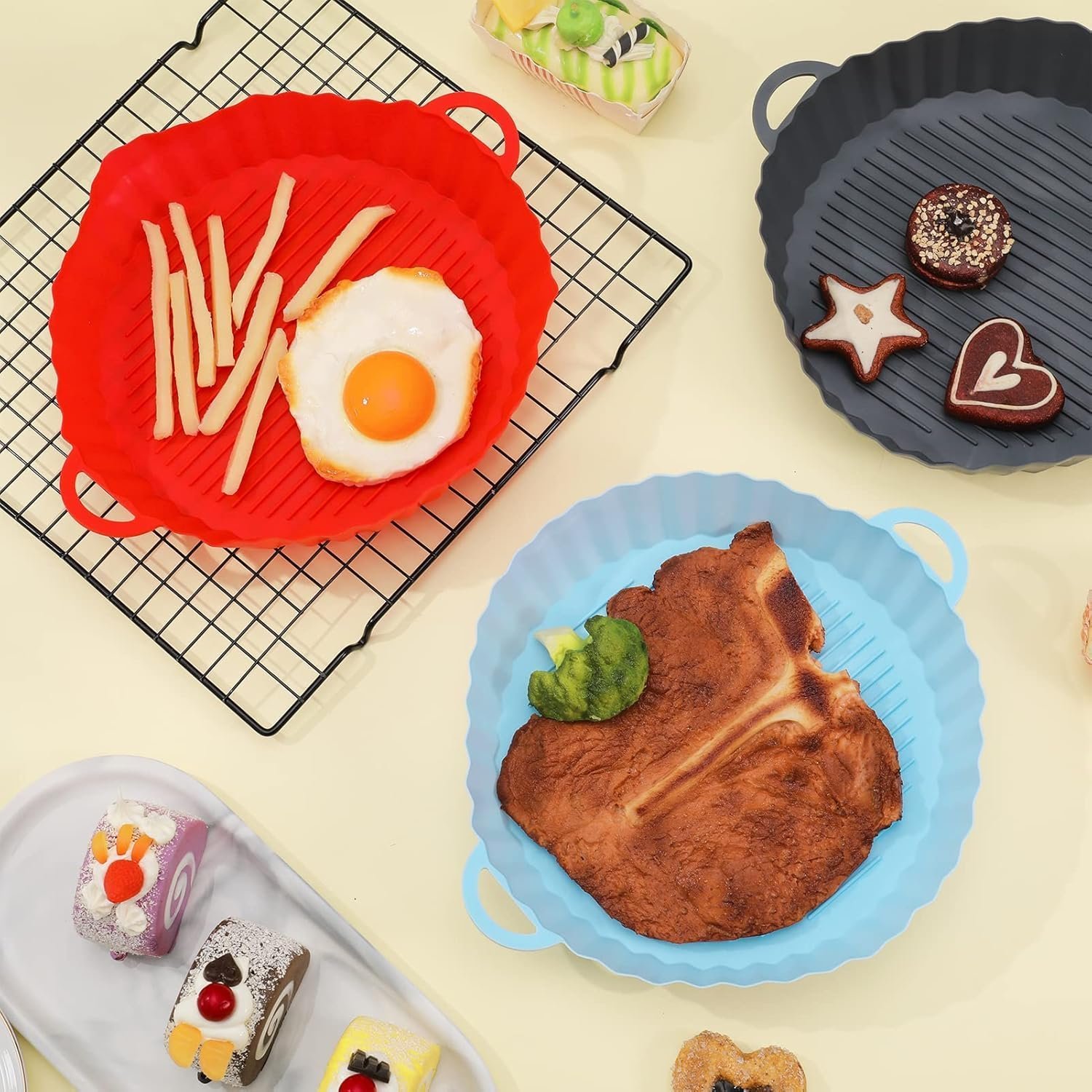 ⁦Pack de 3 moules en silicone pour friteuse à air chaud - طقم قوالب الطبخ في الفرن من سيليكون عالي الجودة⁩ - الصورة ⁦5⁩