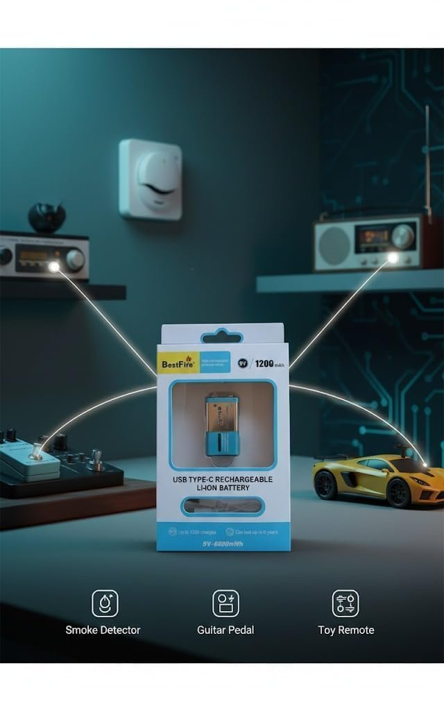 ⁦Pile rechargeable USB type C 9V 1200mWh en lithium BestFire - بطارية ليثيوم قابلة لإعادة الشحن⁩ - الصورة ⁦6⁩