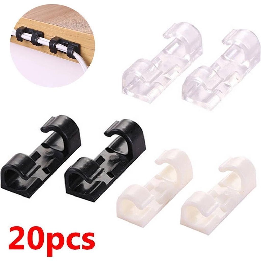 Pack 20pcs Pinces de câble auto-adhésives solides et transparents – طقم تنظيم الكابلات - الصورة 2