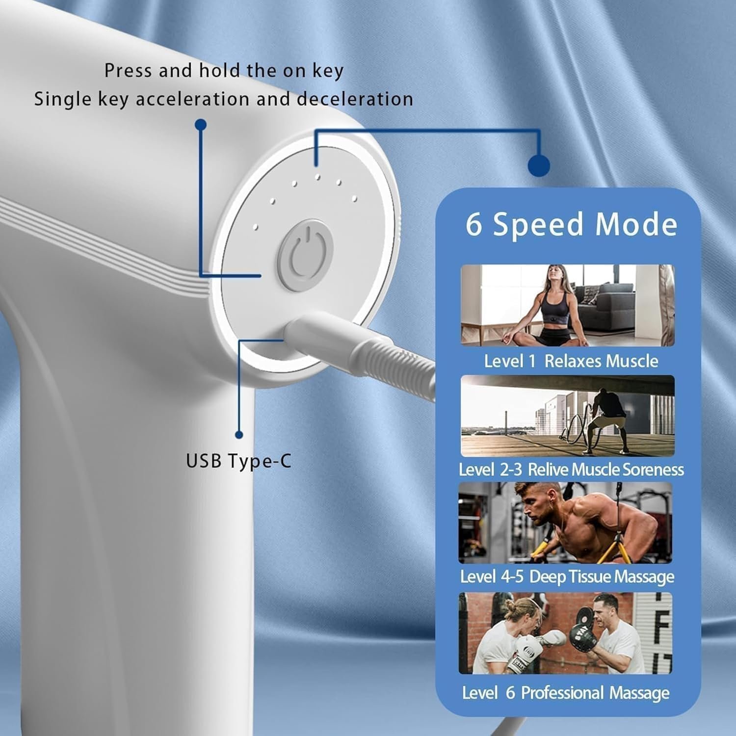 Pistolet de massage pour soulager la douleur 6 vitesses 5 têtes LM-810T - جهاز تدليك بعدة رِؤوس - الصورة 7