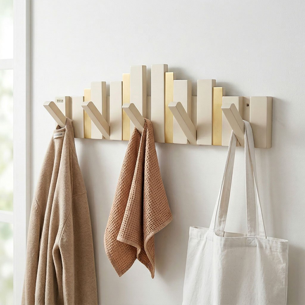Porte-Manteau Mural Design Piano en Bois avec Touches Dorées - علاقة ملابس خشبية - الصورة 7
