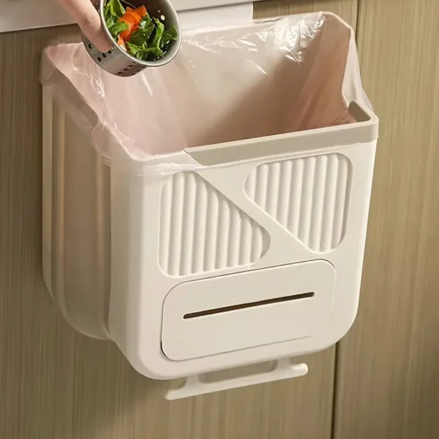 Poubelle de cuisine pliable et suspendue de 7 L avec distributeur sachets - سلة نفايات للمطبخ