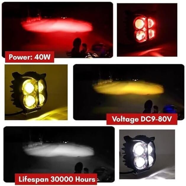 Projecteur Antibrouillard LED Forme Chouette 40W - Éclairage Jaune/Blanc ET Devil Eye Rouge - مصابيح ضباب ليد بتصميم عين البومة - الصورة 4