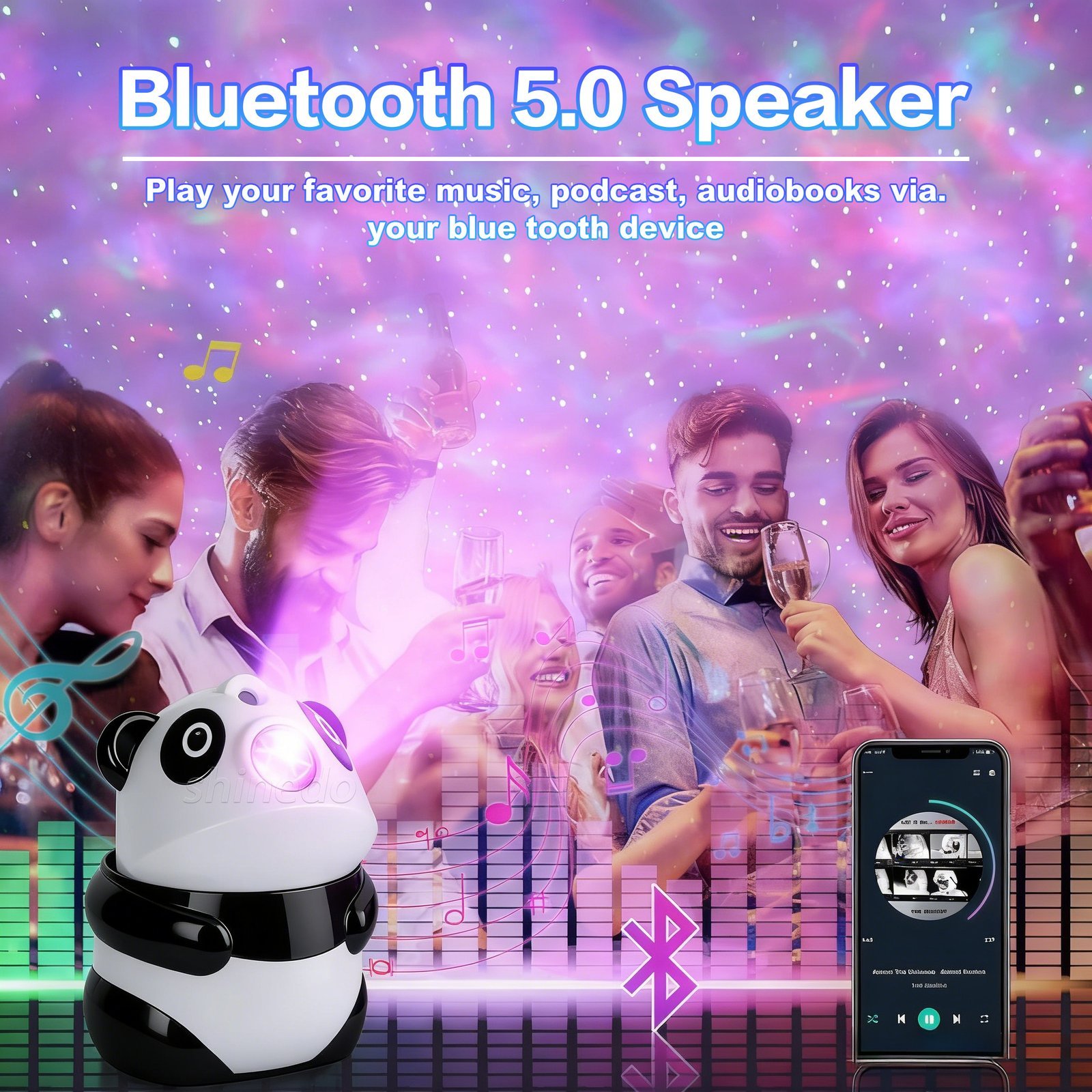 ⁦Projecteur de Galaxie et Veilleuse Panda Intelligente Bluetooth avec 15 Effets Lumineux - جهاز بروجكتر المجرات بشكل باندا مع مكبر صوت⁩ - الصورة ⁦7⁩