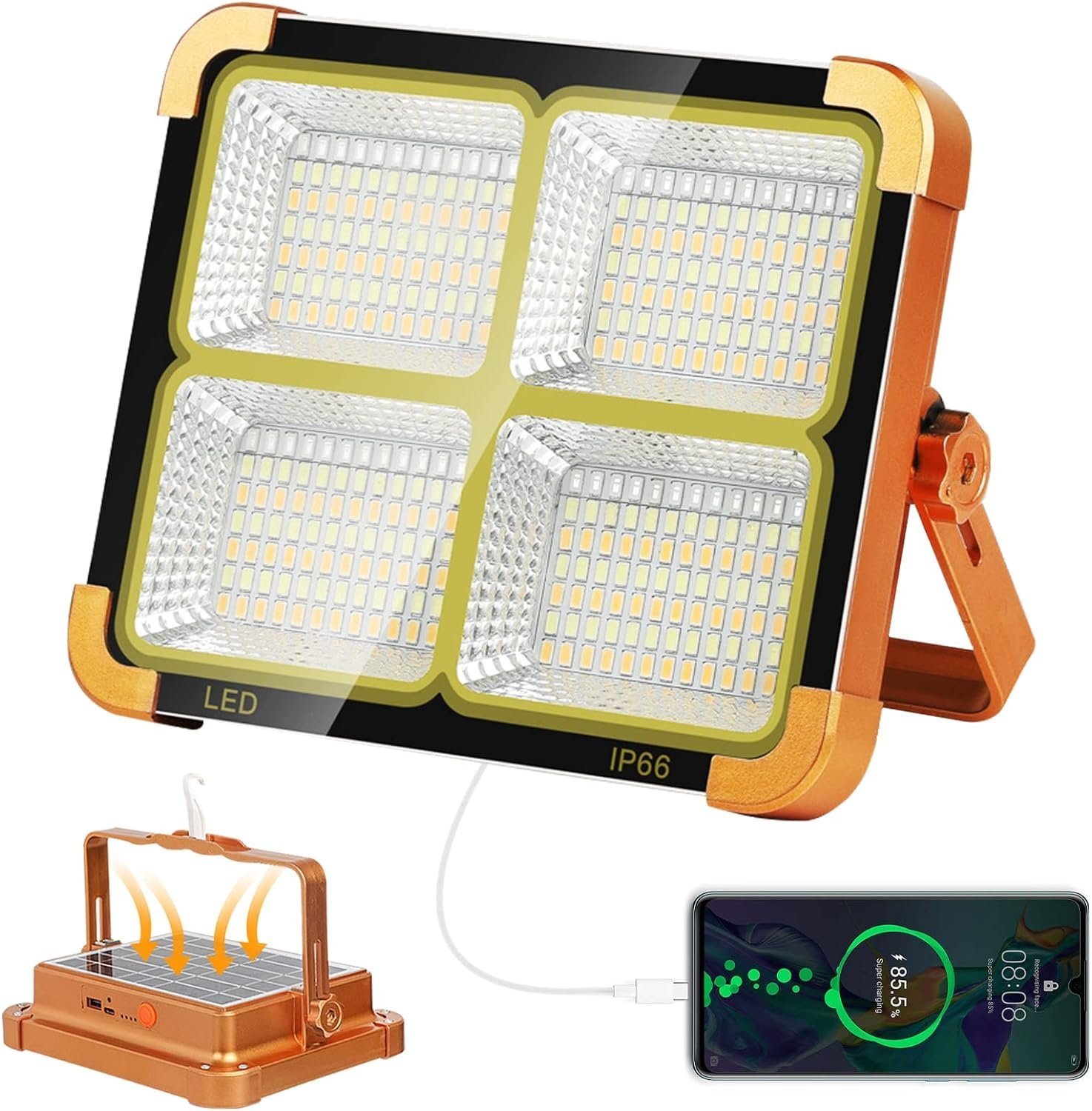 Projecteur Solaire étanche Rechargeable 4 modes Déclairage Power-Bank 1000W