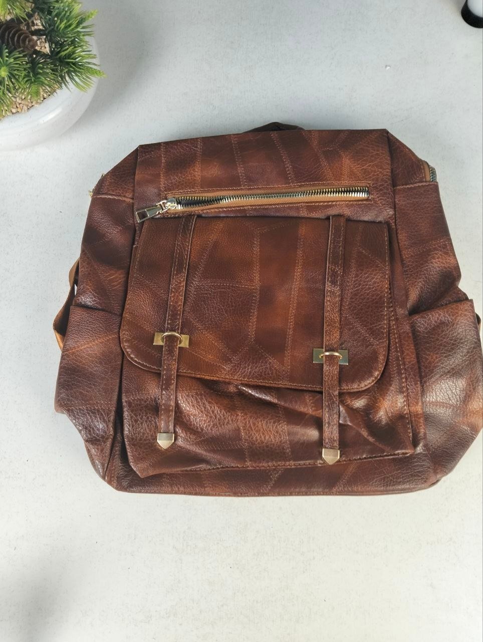 Sac à dos rétro en cuir synthétique pour femme - حقيبة ظهر نسائية من الجلد - الصورة 3